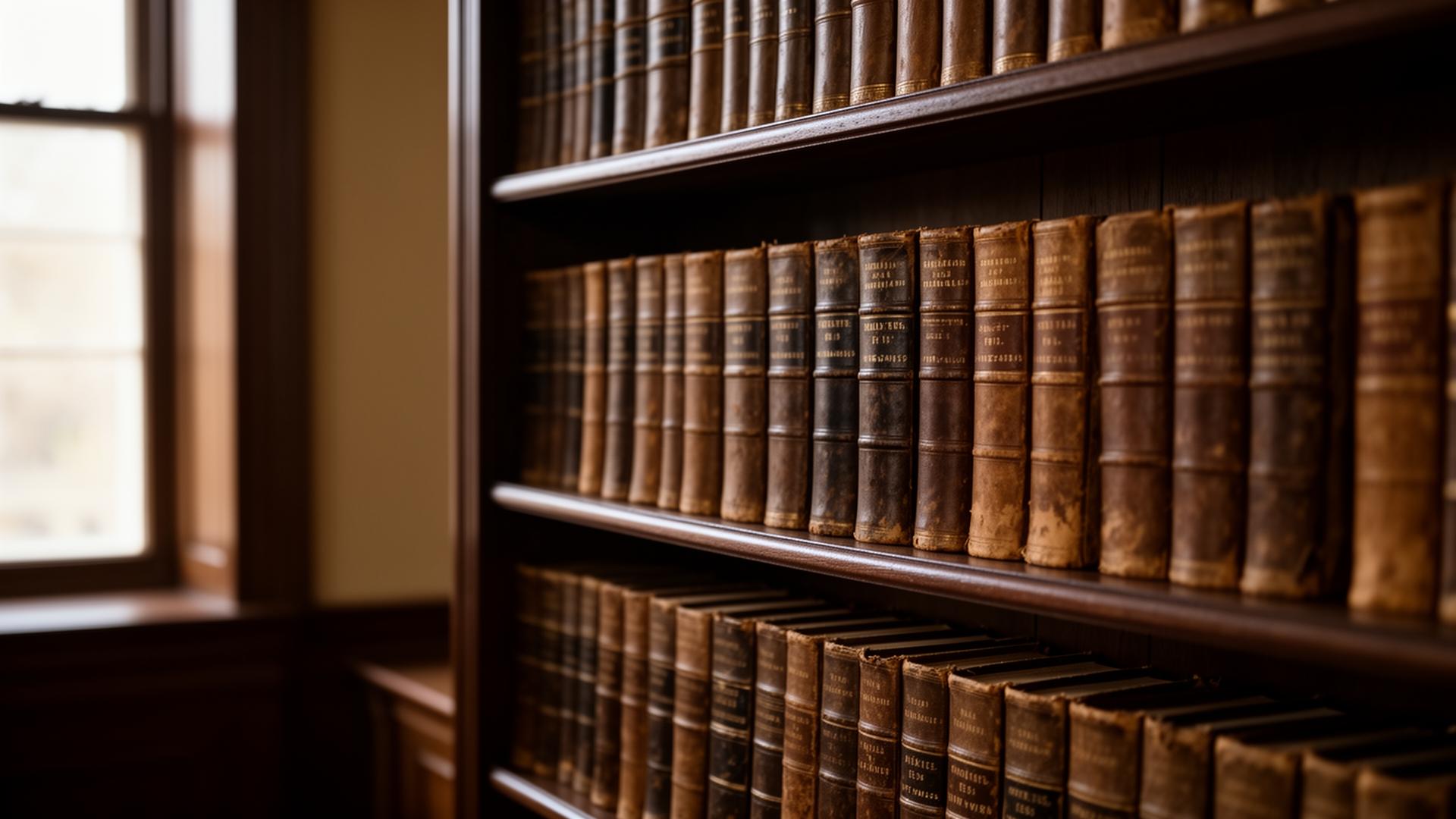 Leather-bound legal volumes in a quiet library